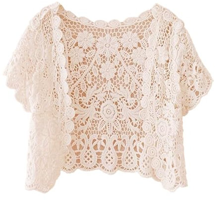 Lace Cardigan Short Sleeve Women’S Cardigans Summer Crochet Knitted Cropped Cardigan Lightweight Breathable Dress Coverup Fashion Laces Shrugs Bolero Cardigans Crochet Sheer Crop Jacket