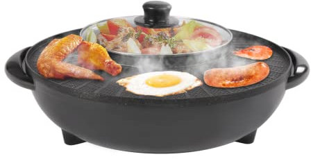 MJMLUCK 2-in-1circular Edition Hotpot Grill Combo, Adjustable Indoor Bbq Electric Hot Pot with Divider, Portable Smokeless Grill Hot Pot Pot Kit for Korean BBQ, Shabushabu, Sukiyaki Meet 3-5 People