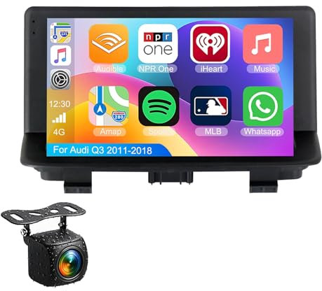 Android 14 Autoradio 2Din GPS Navi für Audi Q3 2011-2018 9 Zoll Auto Bildschirm Radio mit Bluetooth 5.0 Carplay Android Auto WiFi 4G DSP SWC MIC+ AHD Rückfahrkamera(S-2(2G+32G))