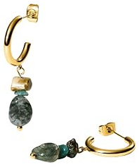 Purelei® Island Dream Ohrringe – Creolen mit Amazonit, grünem Achat & Albite-Jade – Edelstahl 18K vergoldet – Damen Hängeohrringe 37 mm – Sommerlicher Boho-Look (Gold)