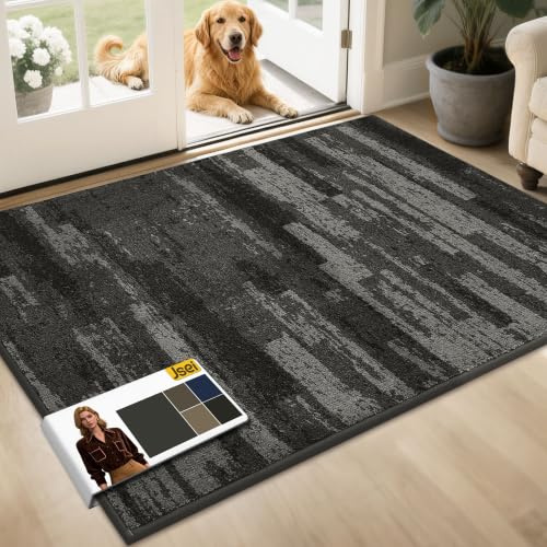JSEI Non-Slip Door Mat, Dirt Trapper Washable Rug, 80 x 120cm Grey | Dirt Trapper, Non-Slip TPR Backing, Washable Entrance Rug, Low-Profile Door Mat