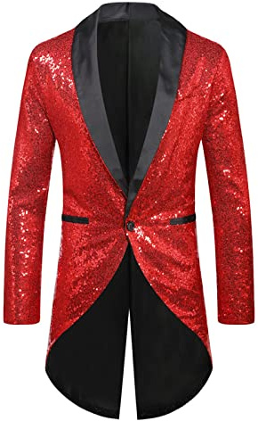 Herren Frack Pailletten, Gothic Jacke Herren Midi, Schwarz Glitzer Mantel mit Knöpft Elegant Tuxedo Mittelalter Steampunk Gehrock Viktorianische Hof Kleidung Nightclub Party Halloween Kostüm