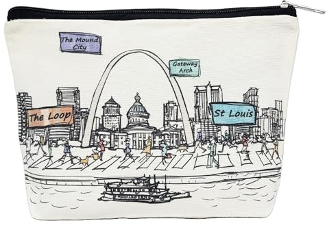 Beary Blu Cities Around the World Cosmetic Bag Series – Designed in the USA, Travel Makeup Bag with Zipper, Souvenir Gift for Women, Cute City Artwork Organizer for Purse or Toiletry (St Louis)