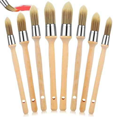 arlote 8 Pièces Pinceau de Finition avec Manche en Bois Outil de Peinture à Bord Rond Pinceaux pour Coins de Murs de Maison Art 15/18/21/25 mm