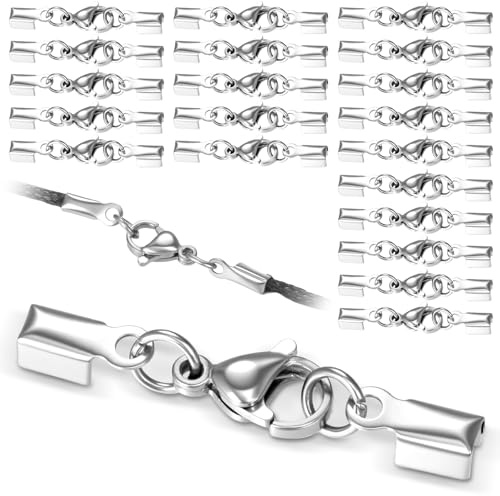 LXUEJIE 20 Stück Kettenverschluss Edelstahl, Lederband Ketten Verschlüsse Armband Verschluss Schmuckverschluss Armbandverbinder Extender für DIY Ketten Herstellung Schmuckherstellung