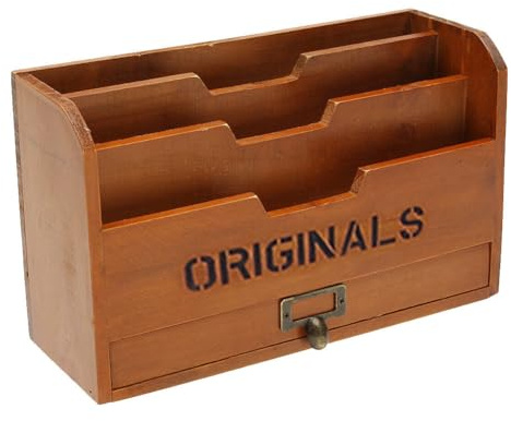 Generisch Porte-fichiers mural en bois pour documents de bureau | Support de rangement à 3 grilles avec courrier de tiroir, fichiers, papiers, documents, photos