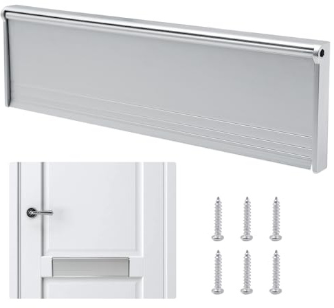 Door Letter Box Flap, 11.5’’ Letter Box Cover with Brush & Flap for Internal or External, Metal Letterbox Draught Excluder Suitable for UPVC Composite Wooden Doors, Silver