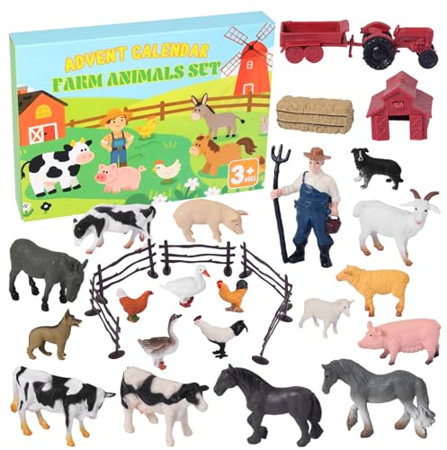 Adventskalender Tiere 2025 für Kinder Adventskalender Bauernhof Traktor Mini Tiere Spielzeug 24 Tage Weihnachts-Countdown, Weihnachtsgeschenke für 3 4 5 6 7 8 9 10 Jungen Mädchen (Grün)