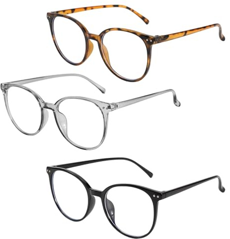 ESYFOR Blaulichtfilter Brille Herren Damen, 3 Stück Anti Blaues Fake Brille Anti Blendung Anti Augen Stamm Reduzieren Modebrille Runde Bildschirmbrille für PC Gaming Fernseher