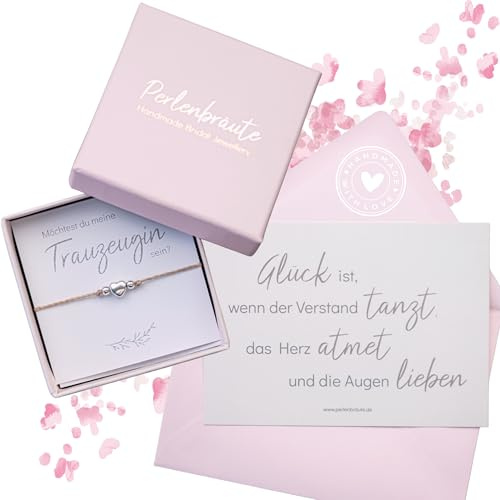 Perlenbräute Armband Trauzeugin Damen - premium Qualität 925er Silber - hochwertiges Trauzeugin Geschenk inkl. Geschenkverpackung - Trauzeugin fragen - Geschenkbox mit Karte - Freundschaftsarmband