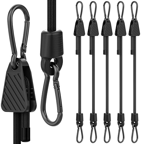 Adjustable Bungee Cords, 245cm Heavy Duty Bungee Cord with Carabiner Clips Outdoor, Easy Adjust Length Black Elastic Tie Downs Ropes with Hooks On Both Ends for Bike Rack, Tarpaulin, Garden, 6 Pack