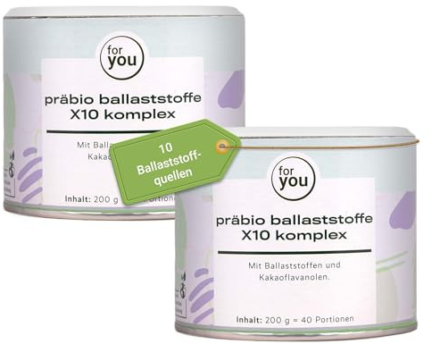 for you Präbio Ballaststoffe X10 Komplex 2x200g – 10 Ballaststoffquellen mit Flohsamenschalen, Apfelfaser & resistenter Stärke – Ballaststoff Pulver mit Kakaoflavanolen – vegan & glutenfrei