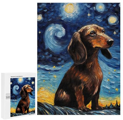Puzzles Für Erwachsene 500 PCS Dachshund Van Gogh Puzzles Für Teenager Stressabbau Lernspiel Weihnachts- Und Geburtstagsgeschenke 500 PCS