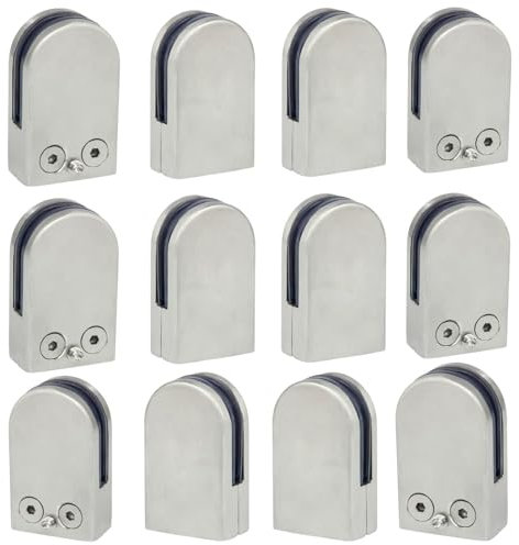 (Verbesserte Version) 12 x Edelstahl Glasklemme 304 Stainless Steel Klemmhalter Glasklemmhalter Glashalter Gelände Flach Anschluss Glass Clip Größe S für 6-8 mm Glas von Discoball