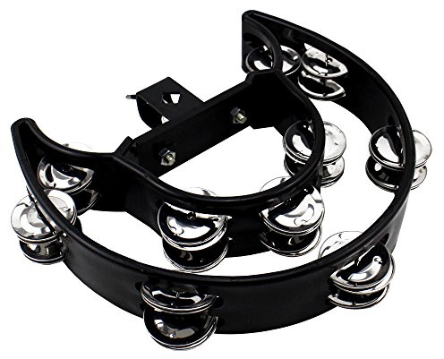 Drum Set Tambourine with Mounting Eye Bolt,Hi Hat tambourine(Black,Red) (10 double rows of jingles, Black)