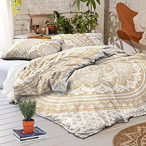 Gold Farbe indischen Ombre Bohemian Mandala Bettbezug Bettwäsche Donna Bezug mit 2 Kissen schönen Exklusiv von Sophia Art, baumwolle, goldfarben, Einzelbett