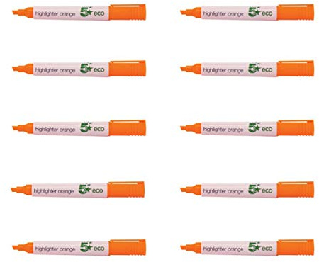5 Star eco 938059 1-5 mm Line Highlighter - Orange (Pack of 10)