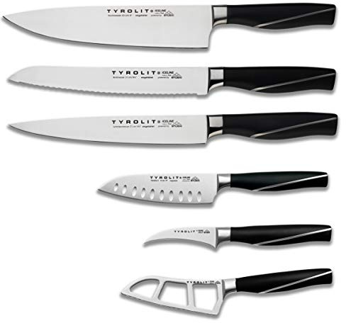 Tyrolit LIFE 6-teiliges Messerset Expert bestehend aus Kochmesser, Brotmesser, Schinkenmesser, Santoku II, Tourniermesser & Käsemesser - qualitative Klingen für exakte Schnitte - Made in Tirol
