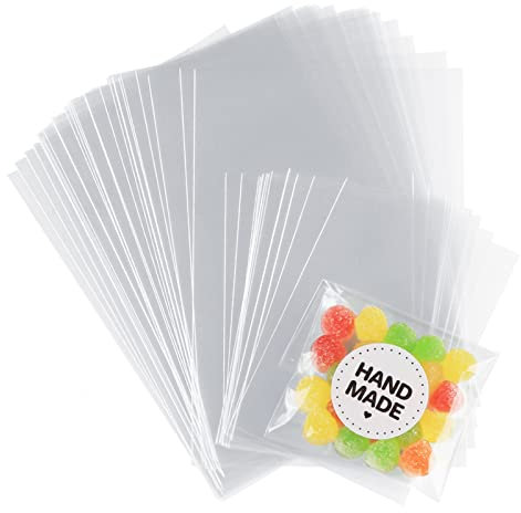 Sachet Cellophane,Anstore 200pcs Sachet Bonbon Transparent pour Mariage,Sacs en Cellophane avec 200 Autocollants,Sacs en Plastique OPP pour Biscuits, Bonbons,Chocolats, Nourriture-7x10cm et 10x15cm