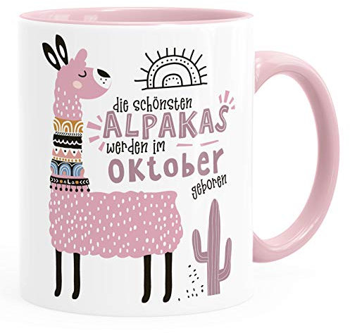 SpecialMe® Kaffee-Tasse Die Schönsten Alpakas werden im Januar-Dezember geboren anpassbares Motiv Geburtsmonat individuelle Geburtstags-Geschenke Lama Inner-rosa Keramik-Tasse