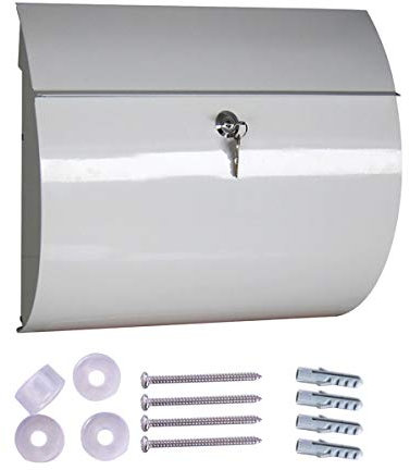 TentHome Briefkasten Große Wandbriefkasten Postkasten Mailbox Letterbox A4 Einwurf-Format Post Zeitung Briefkastenanlage Halbrund/Geschwungen, mit 2 Schlüssel Weiß