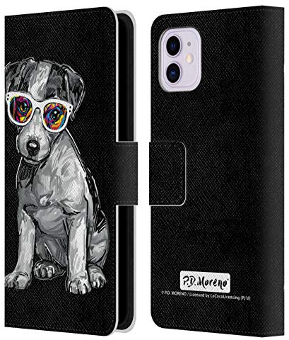 Head Case Designs Officially Licensed P.D. Moreno Jack Russell Black And White Dogs Leather Wallet Case Compatible With Apple iPhone 11