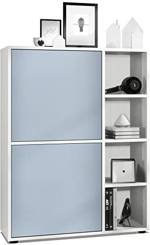 Vladon Highboard Schrank Anrichte Cuba mit 8 Fächern, Made in Germany, Korpus in Weiß matt/Fronten in Denim matt