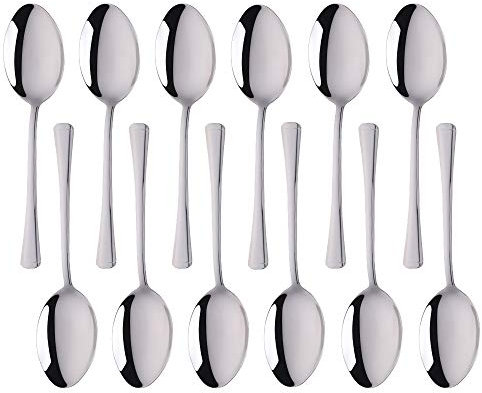 Meisha Dinner Spoons, 12-Piece Harley Pattern Stainless Steel Tablespoons Larger Size of Dessert Spoons, Mirror Polished Modern Flatware Cutlery Multipurpose Use for Kitchen, Restaurant- Silver