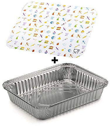 TELEVASO - 100 uds - Envase/Recipiente de Aluminio Rectangular + Tapa de cartón - Capacidad 1125 ml y tamaño 200x150x35 mm - Bandejas Desechables y reciclables, Apto para Altas temperaturas