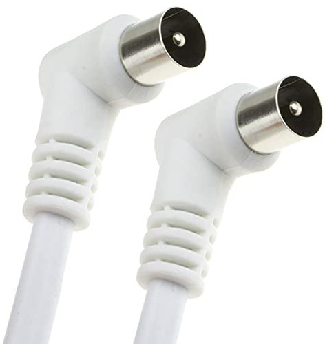 kenable RF Fly Lead Right Angle Male Plug to Plug Coaxial TV Freeview Cable 2m White [2 metres]