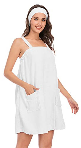 Jamron Donna Regolabile Abito Asciugamano da Bagno con Fascia per Capelli per Doccia Sauna Spa & Coperture da Spiaggia Bianca S