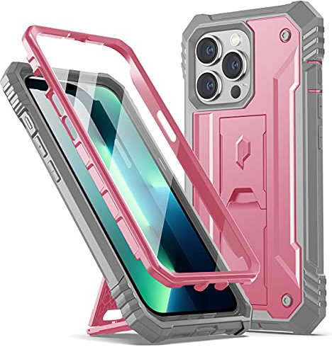 POETIC Revolution Series Case Compatible with iPhone 13 Pro 6.1 inch (2021 Release), Full-Body Rugged Shockproof Heavy Duty Protective Cover with Kickstand and Built-in Screen Protector, Light Pink