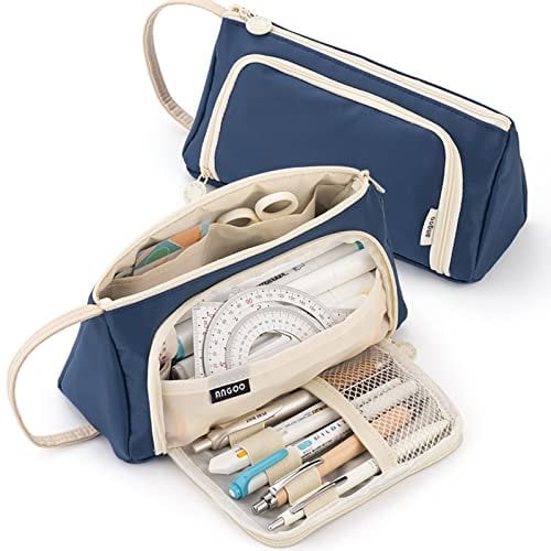 ONCCI Federmäppchen Mädchen Mäppchen Federtaschen Große Kapazität Teenager Etui Stifte Pencil Case für Schule & Büro (Creme-dunkle Blau)