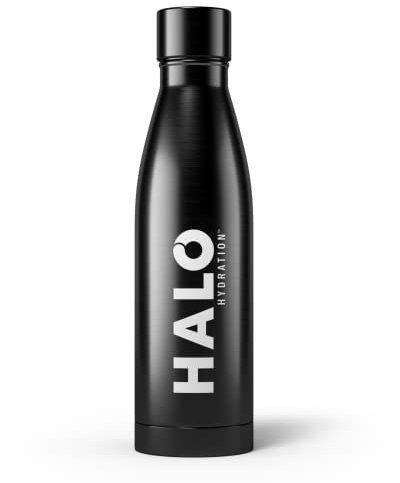HALO Hydration Stainless Steel Water Bottle 500 ml - Double-Walled Vacuum Insulated Flask for On-the-Go Hydration and Electrolytes Mixer - Hot or Cold Drinks - All Black