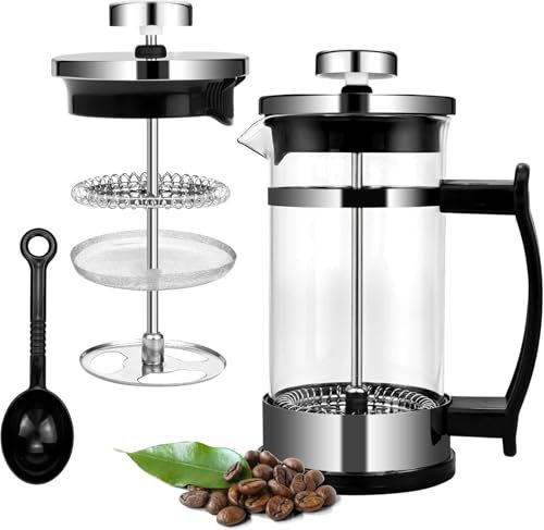 SIMDAO French Press 0,35 L, French Press Klein Kaffeebereiter mit Portionierlöffel und Permanent Edelstahlfilter, Kaffee French Press für Zuhause Reisen Camping(3 Tassen)