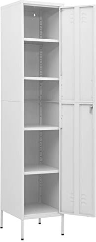 Gecheer Schließfachschrank Umkleideschrank Metallspind Metallschrank Aktenschrank Lagerschrank Spind Schrank mit 4 Einlegeböden Stahl Weiß 35x46x180 cm