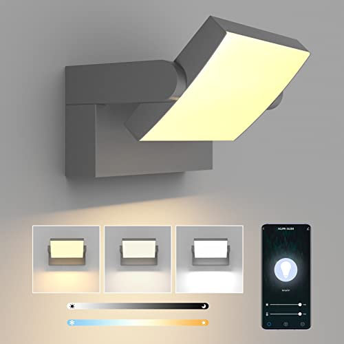 Klighten 24W Außenwandleuchte Dimmbar mit APP-Steuerung, Timer, Schwenkbar LED Panel, Wandleuchte Innen Außen, Wasserdicht IP65 Wandlampe Außenlampe für Garten Flur, Dunkelgrau, 1500 LM, 3000K-6000K