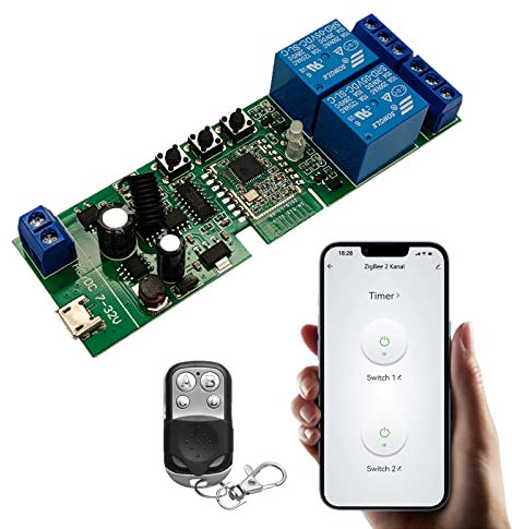 Jane Eyre Tuya Zigbee relè intelligente a 2 canale con 433 RF telecomando USB5V DC7-32V interruttore istantaneo/autobloccante per Alexa Google Home (hub ZigBee3.0 richiesto)