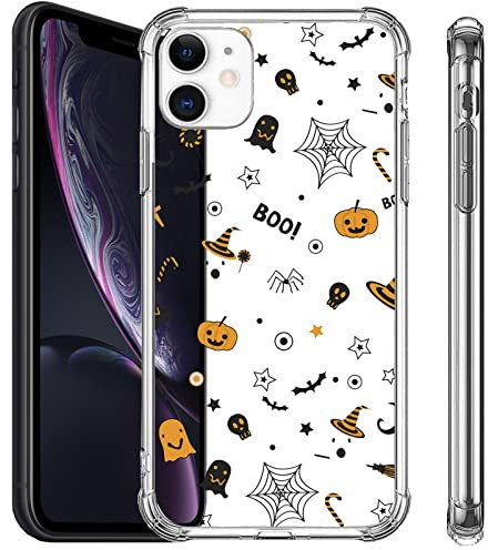 Slavna Halloween Phone Case for iPhone 11, 11 Pro, 11 Pro Max, Cute Ghost Pumpkin Bat Spiderweb Pattern, Protective Shockproof Slim Transparent Silicone Basic Case