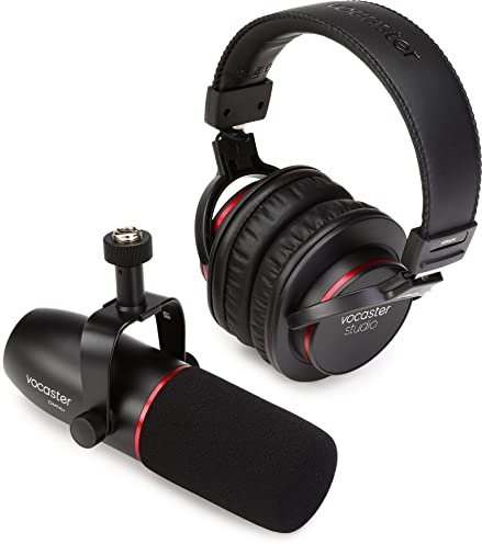 Focusrite Vocaster Broadcast Kit, Broadcast Quality Dynamic Microphone and Closed-Back Headphones for Podcasters, Mic with Built in Wind Shield and Shock Mount, XLR Cable Included