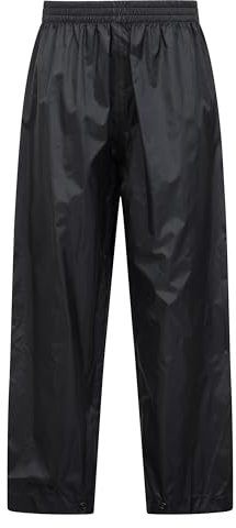 Mountain Warehouse Pakka Kids Waterproof Over Trousers - Taped Seams Rain Pants, Lightweight, Rip-Stop, Packaway Bag - for Autumn Winter, Walking, Travelling Black Teen Size 13 Years