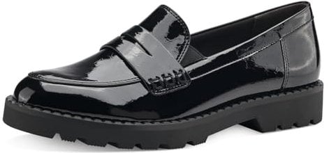 Tamaris Mocasines Veganos para Mujer, Negro Estructura de Charol, 38 EU