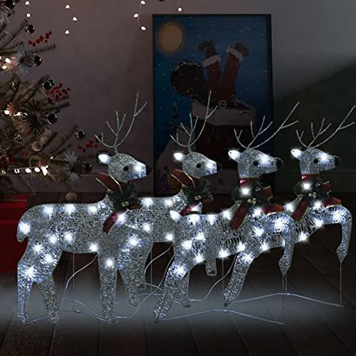 Tidyard 4 STK. LED-Rentiere, Rentiere Weihnachten Deko, Rentier Weihnachtsbeleuchtung, LED Leuchtfiguren Rentiere, Weihnachten Deko Draußen, Silbern 80 LEDs
