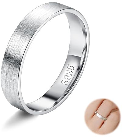 Diamday 925 Sterling Silber Ring für Damen Herren Silber Gebürstet und Mattiert Ehering Schlicht Einfach Hochzeitsring Verlobungsring Trauringe Fingerring Comfort Fit 4mm 49
