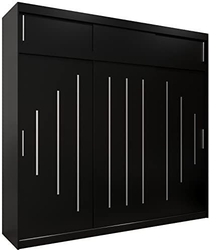 Kryspol Schwebetürenschrank York 250 cm Kleiderschrank mit Kleiderstange und Einlegeboden Schlafzimmer- Wohnzimmerschrank Schiebetüren Modern Design (Schwarz mit Erweiterung)