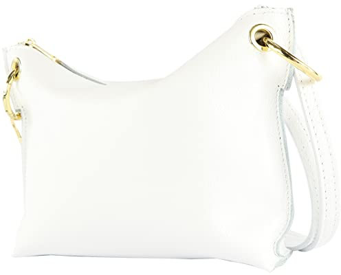 modamoda de - T243 - ital. Umhängetasche Klein Small aus Leder, Farbe:Weiß