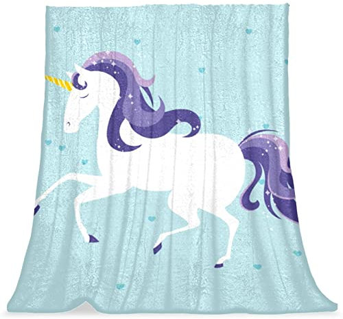 TBOUOBT Überwurfdecke, Bettdecke, Komfort, weich, flauschig, für Jungen und Mädchen,Blaues Einhorn
