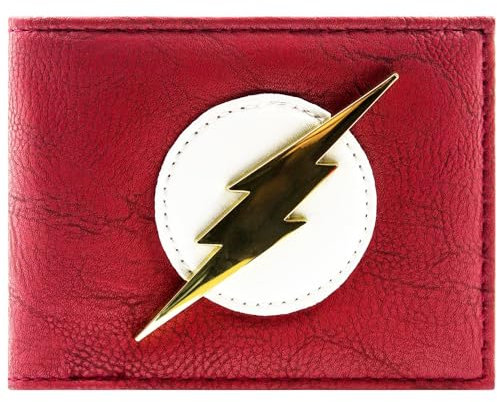 Animation Flash Anzug Goldener Blitz Emblem Abgenutzte Geldbörse/Geldbeutel Bi-Fold ID & Kartenhalter, Rot