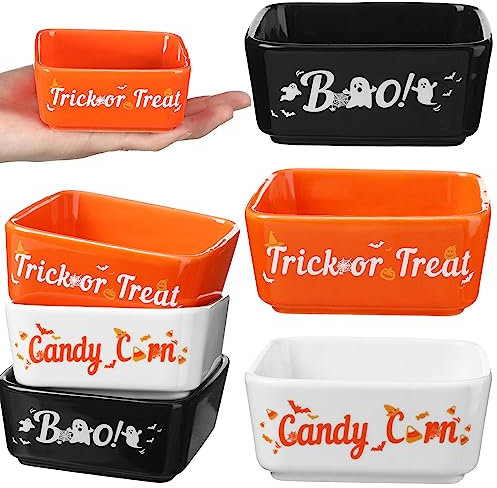 Roshtia 6 Stück Halloween Süßigkeiten Teller Mini Keramik Schüssel Lustige Süßigkeiten Halter Bauernhaus Trick or Treat Süßigkeiten Schüssel Spaß Süßigkeiten Mais Kürbis Geist Party Dekoration für