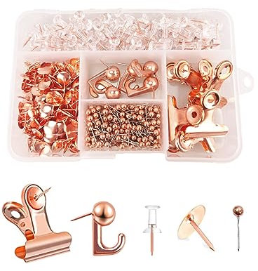 Lot de 460 punaises - 5 styles - Or rose - Pour tableau en liège, bureau, bas de Noël - Or rose
